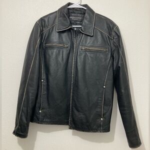 Cambridge Classics Mens Black Leather Zippered Quilted Lining Jacket Small 34/36